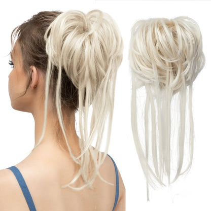 Synthetic Elastic Messy Bun Hairpiece – Curly Scrunchie Chignon, Black, Blonde, Brown Updo Donut for Women, Natural Fake Hair