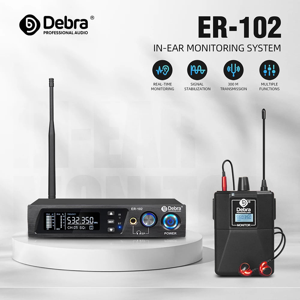 Debra ER102 UHF Wireless In-Ear Monitor System – Multiple Professional Transmitters for Small Concerts & Home Theater
