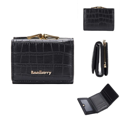 Baellerry Short Women’s Wallet — Crocodile Pattern Coin & Card Holder with Photo Slots, Hasp Purse for Girls