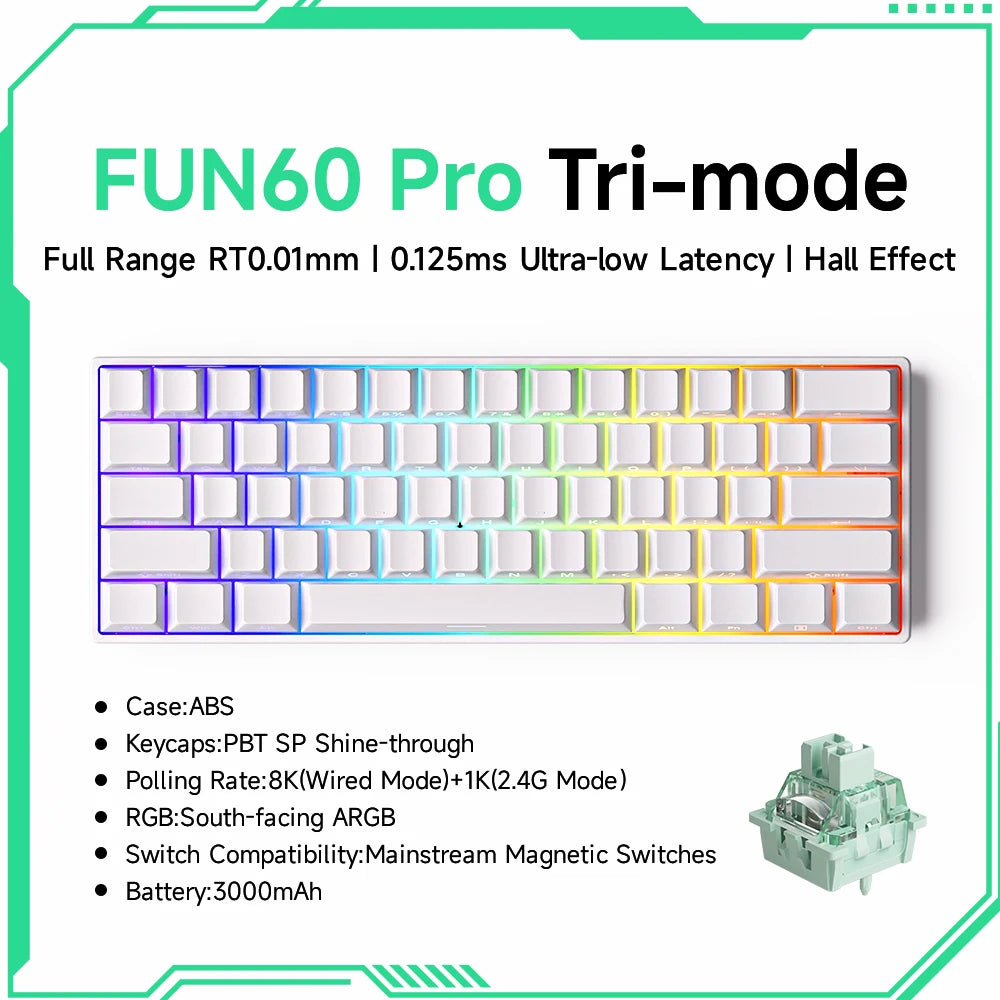 Akko MonsGeek FUN60 60% Mechanical Gaming Keyboard – Magnetic Switch, 8K Rapid Trigger, ARGB HE/TMR Custom Keyboard