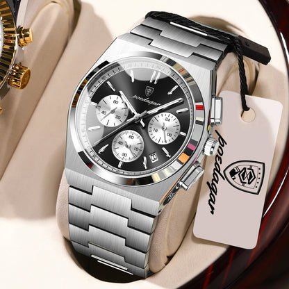 POEDAGAR Luxury Men’s Sport Chronograph Watch – Stainless Steel Waterproof Quartz Wristwatch with Date & Luminous Display