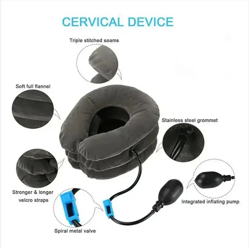 Inflatable Neck Support Cushion - Air Cervical Traction Device for Pain and Stress Relief, Comfortable Massage Neck Pillow