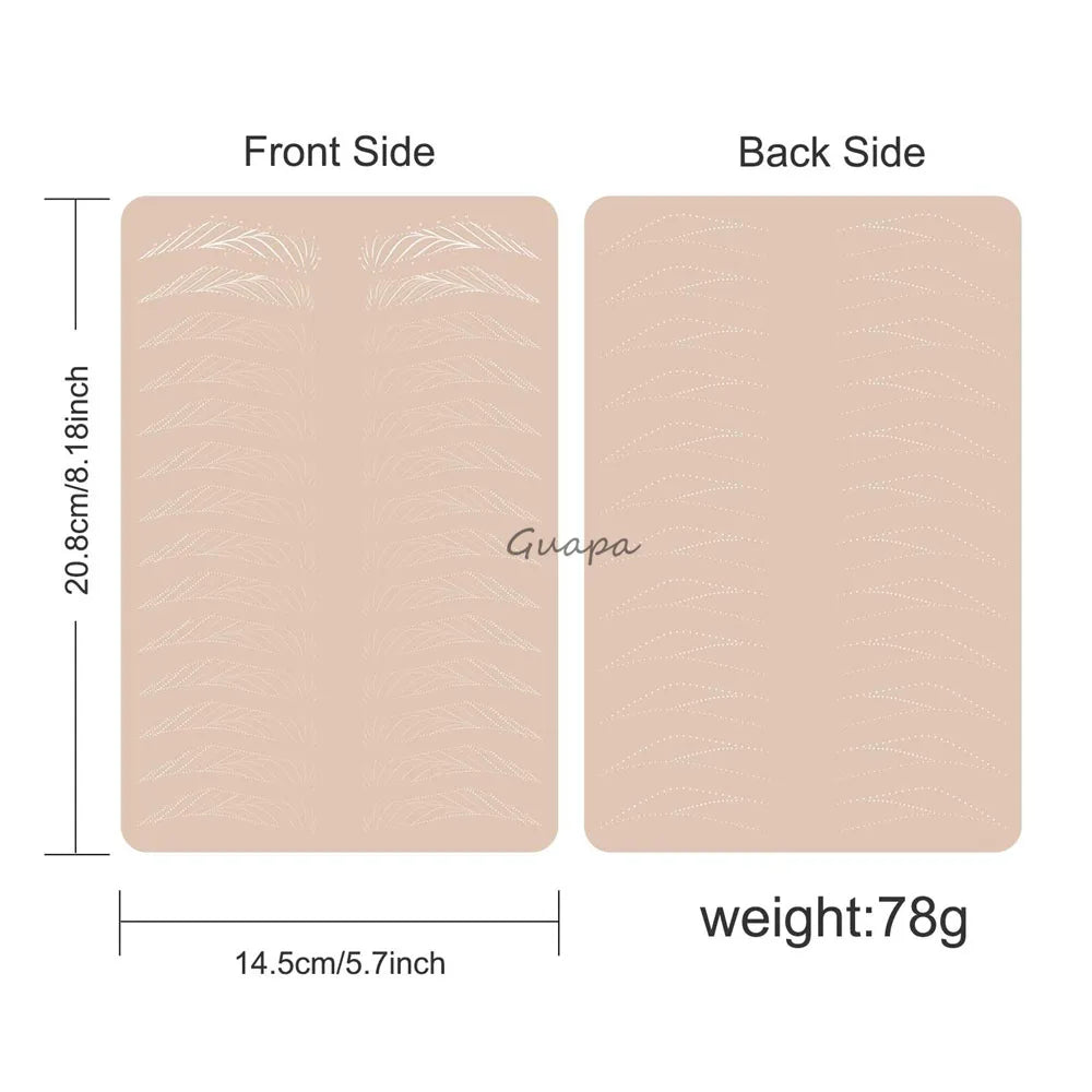 Silicone Practice Skin for Permanent Makeup — Double-Sided Latex Sheet with Brows Design for Hair Stroke Training