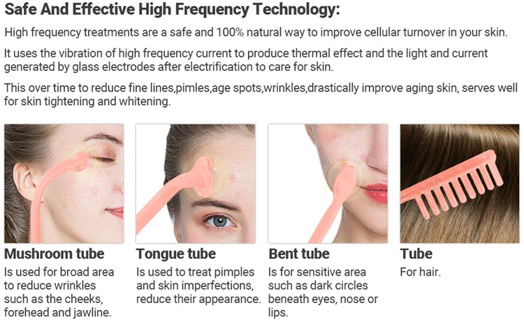4 in 1 Electrode Glass Tube Machine - High Frequency Skin Spot Acne Wand for Facial Spa & Skin Care Electrotherapy
