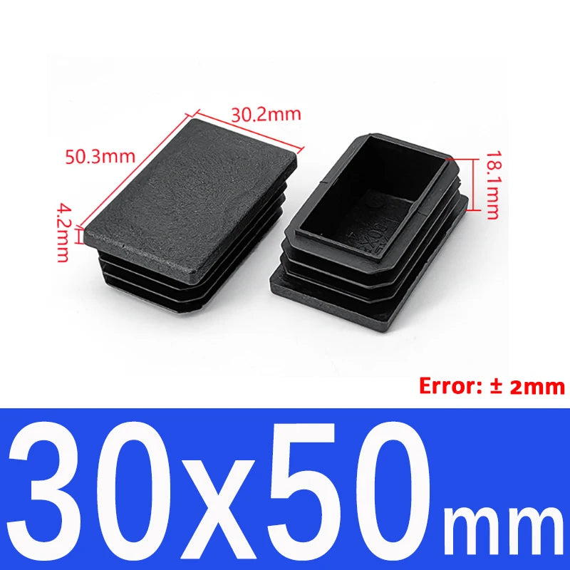 Black Square Tube End Caps - Plastic Blanking Plugs for Furniture, Tables & Chairs 10-100mm