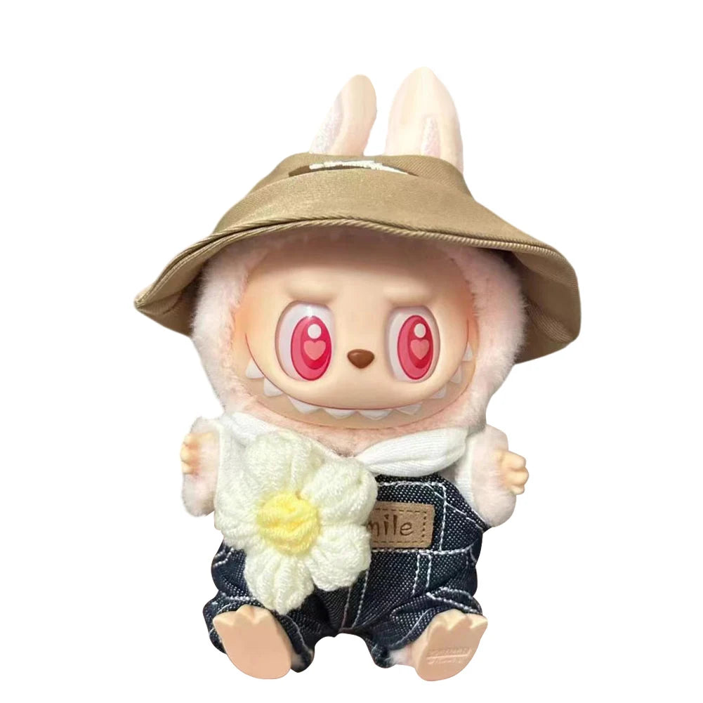 Labubu v1v2 Doll Clothes Outfit (15-17cm) – Sitting Party Bear Accessories with Scarf, Hat & Bag