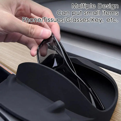 Steering Wheel Front Storage Box for Tesla Model 3/Y 2023 – Multifunctional Silicone Phone & Glasses Holder Car Accessory