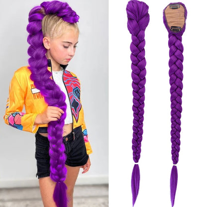 26-Inch Synthetic Braided Purple Ponytail – Kids Costume Hairstyle with Clips, Perfect for Halloween & Christmas for Girls
