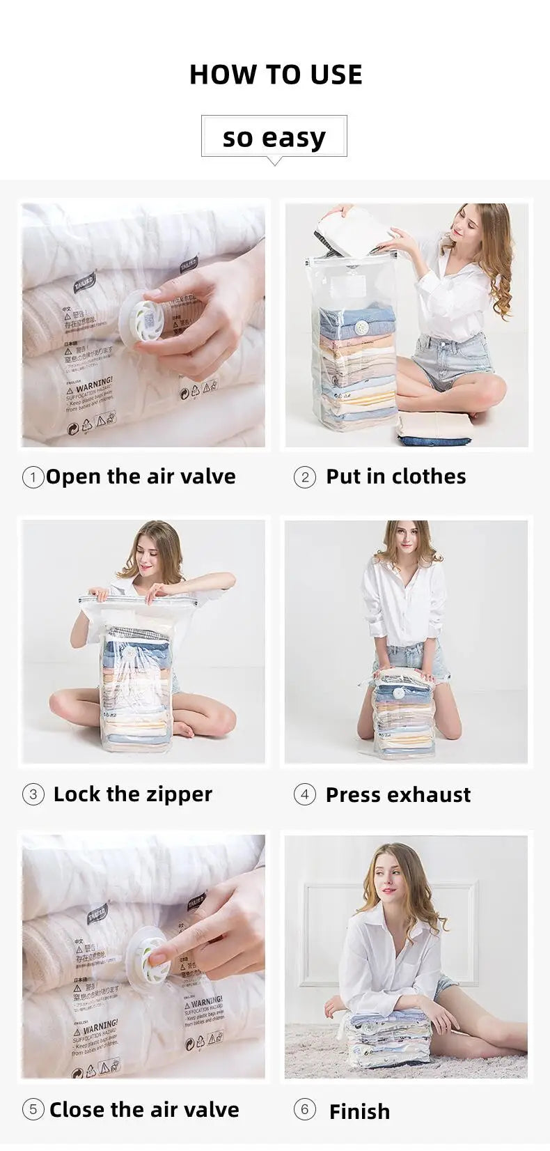 New Patented Vacuum Storage Bags – Large Plastic Bags for Clothes, Blankets, Compression, Travel Accessories