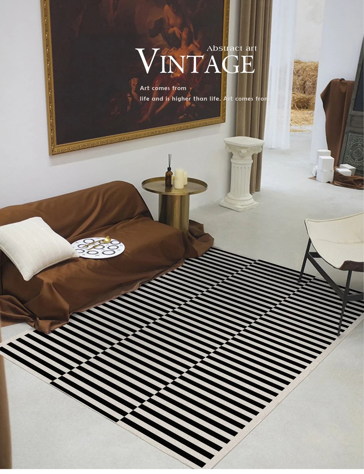 Black Stripe Plush Rug — Non-Slip Luxury Carpet for Living Room, Bedroom, Study, and Nordic Home Decor