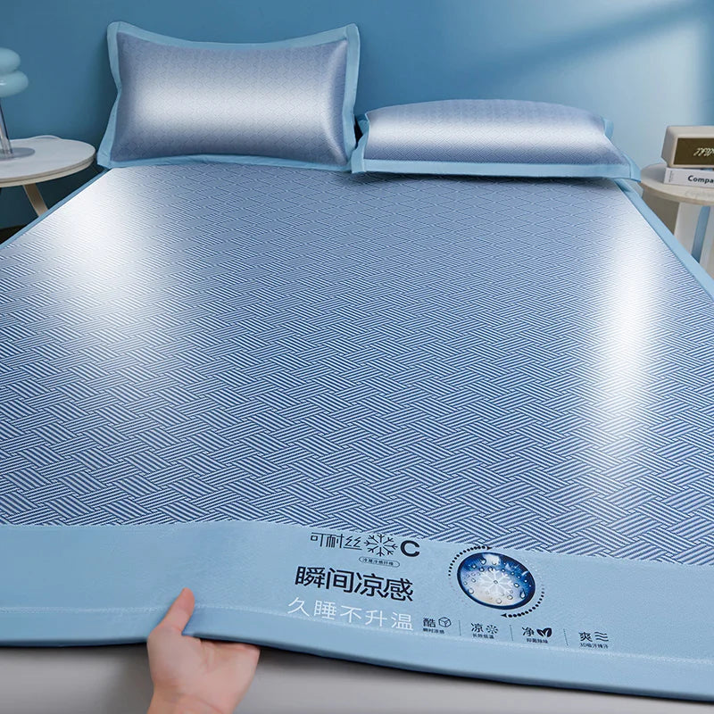 Cooling Ice Silk Bed Mat - Carbon Fiber Summer Mattress Cover with Pillowcase