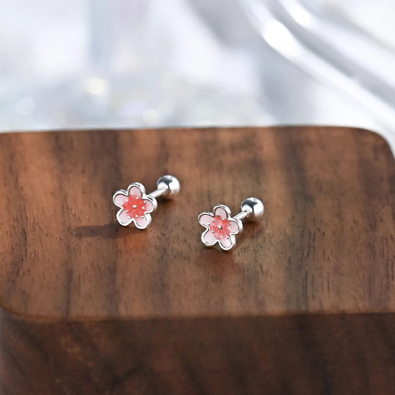 Pink Cherry Blossom Stud Earrings – 925 Sterling Silver CZ Flower Jewelry Gift for Women, Valentine’s Day and Special Occasions