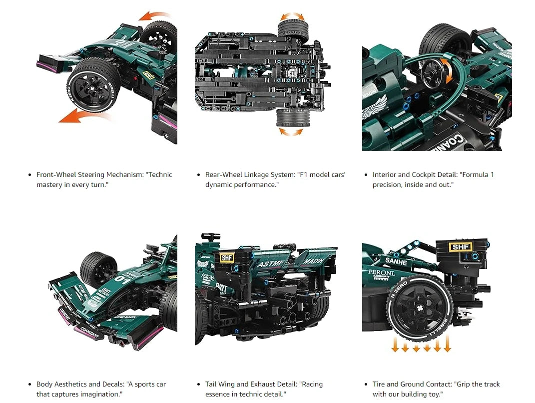 F1 Technical W14 Formula 1:8 Racing Car – 1432PCS City Speed Building Blocks, Compatible with 42141, Sports Vehicle Model Assembly Toy