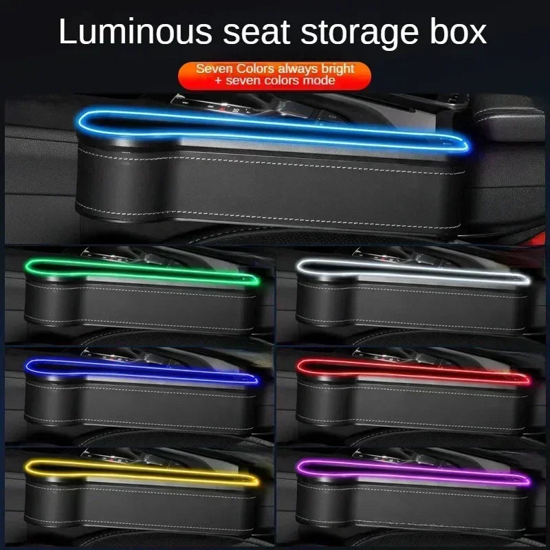 Car Seat Gap Organizer with 2 USB Chargers, LED Colorful Light, Pocket for Cards, Phone, Bottle & Cup Holder