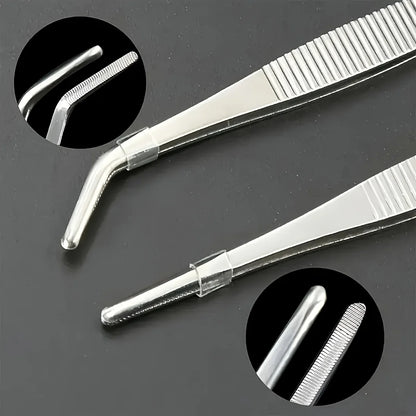 Professional Stainless Steel Kitchen Tweezers 2-Piece Set - Precision Cooking, Grilling & Seafood Clamps