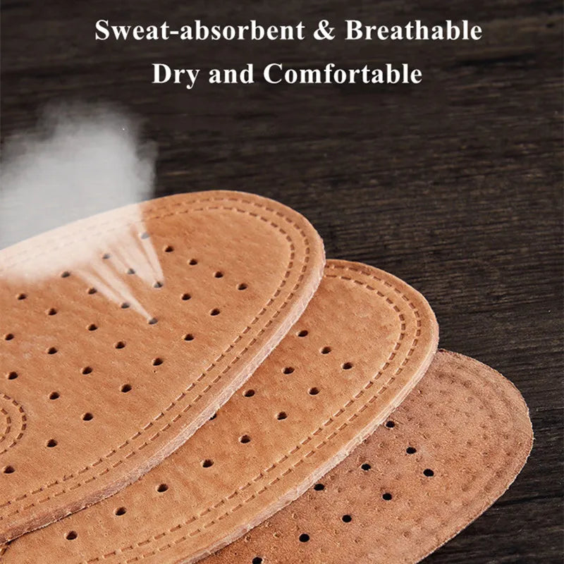 Real Cowhide Leather Insoles – Soft, Breathable, Anti-Slip Shock Absorbing Shoe & Boot Inserts