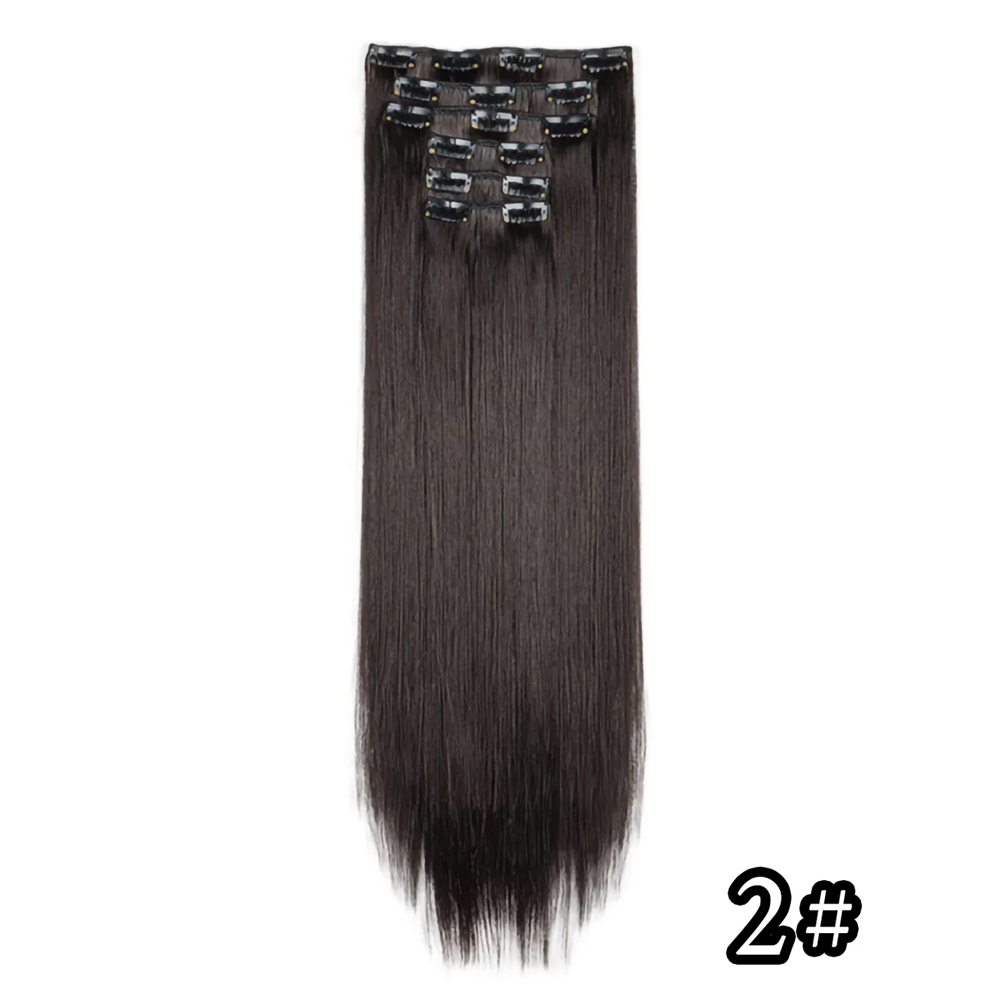 24-Inch 16 Clips-in Hair Extensions – Long Straight Synthetic Blonde & Black Hairpieces, Heat Resistant for Daily Use