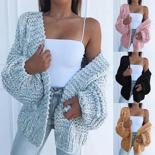 ALLUKASA Women’s Autumn Winter Cardigan – Plush Batwing Long Sleeve Loose Knit Sweater Outerwear Fashion Pullover