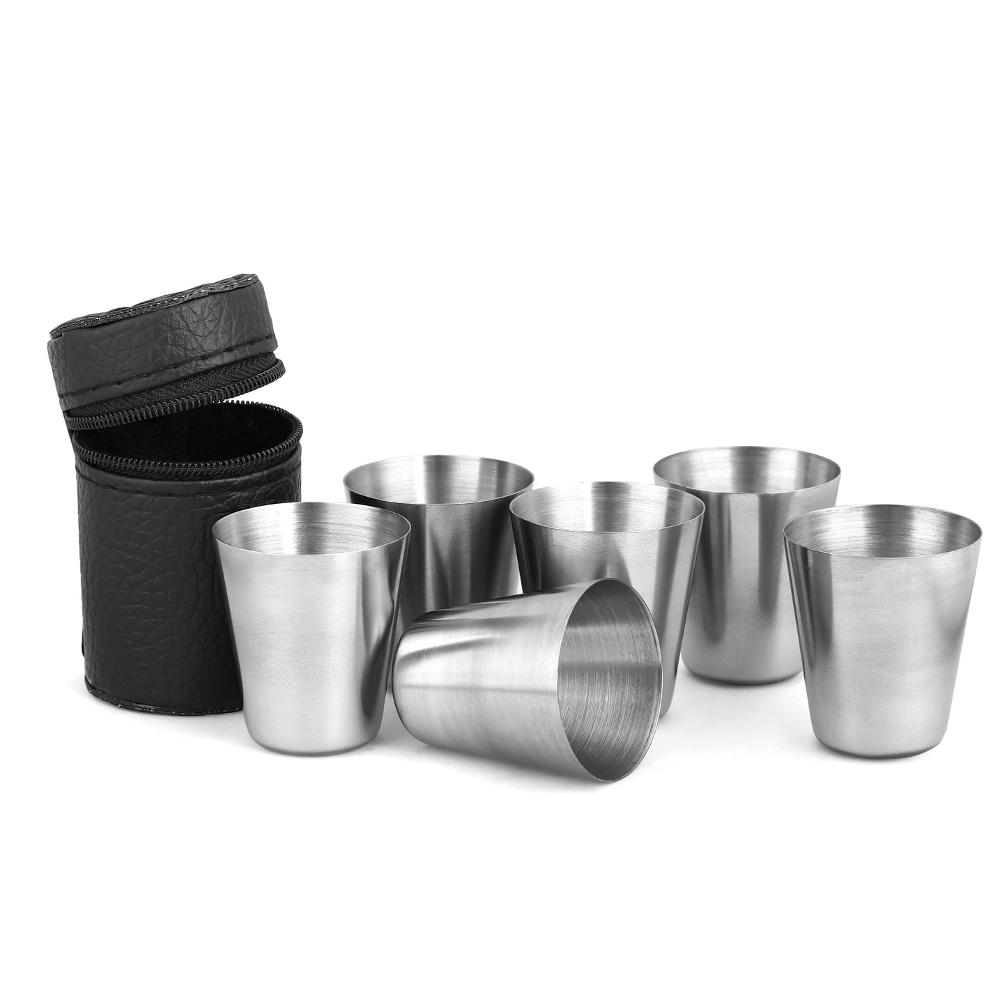6Pcs Outdoor Stainless Steel Cups Set with Case: Practical Travel Mini Glasses for Whisky & Wine - Portable Drinkware 30/70ml