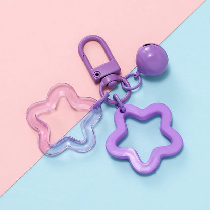 Hollow Star Bell Charm Keychain - Colorful Acrylic Bead Pendant for Bags, Lanyards & Jewelry Making Accessories