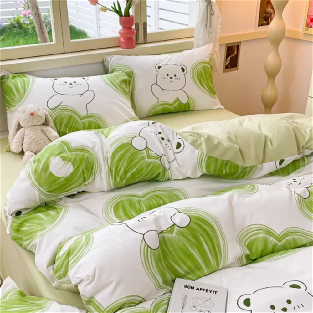 Wrinkled Yarn Washed Cotton Bedding Set — Soft Duvet Cover and Bed Sheet Set, 3 or 4 Piece Non-Pure Cotton Bedroom Set