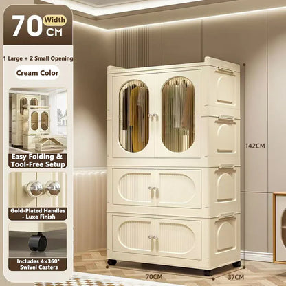 Foldable Storage Cabinet with Drawers – Dustproof Wardrobe Organizer for Home & Office