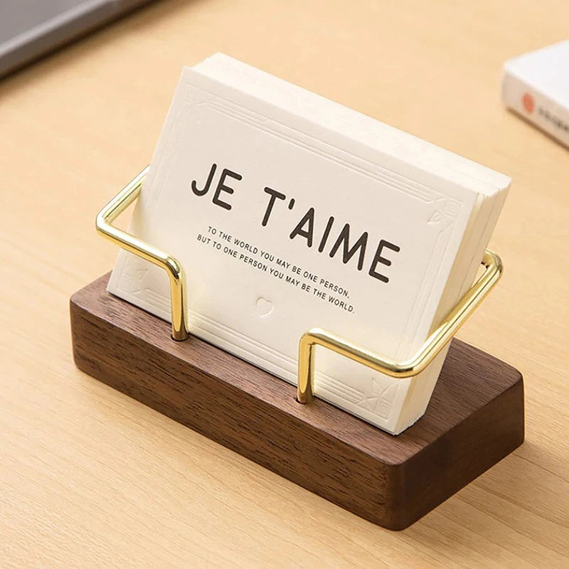 Wooden Business Card Holder Organizer – Office Desk Display Stand & Memo Shelf for Home & Work