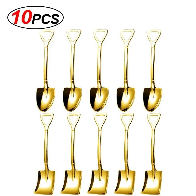 20/2x Stainless Steel Mini Shovel Spoons - Gold and Silver Coffee, Tea, Dessert, Ice Cream Scoops - Kitchen Tableware Set