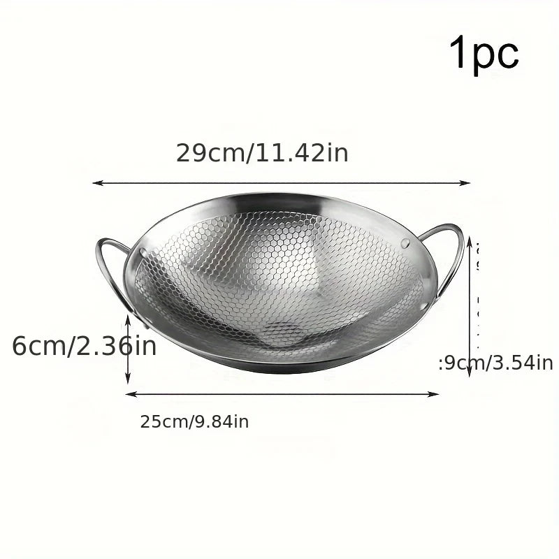 29cm/11inch Stainless Steel Honeycomb Skillet | Non-Stick, Scratch-Resistant Cooking Pan for Pasta, Steak, Porridge, Ramen