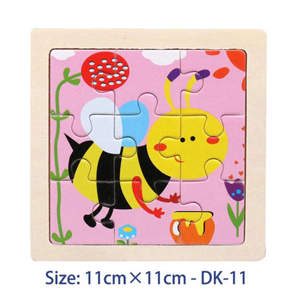 11cm Kids Wooden Jigsaw Puzzle – Cartoon Animal & Vehicle Montessori Educational Toys