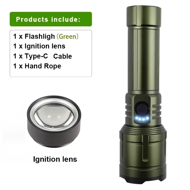 Flashlight Lighter & Power Bank - Rechargeable 5-Mode Zoomable LED Torch for Camping & Emergencies