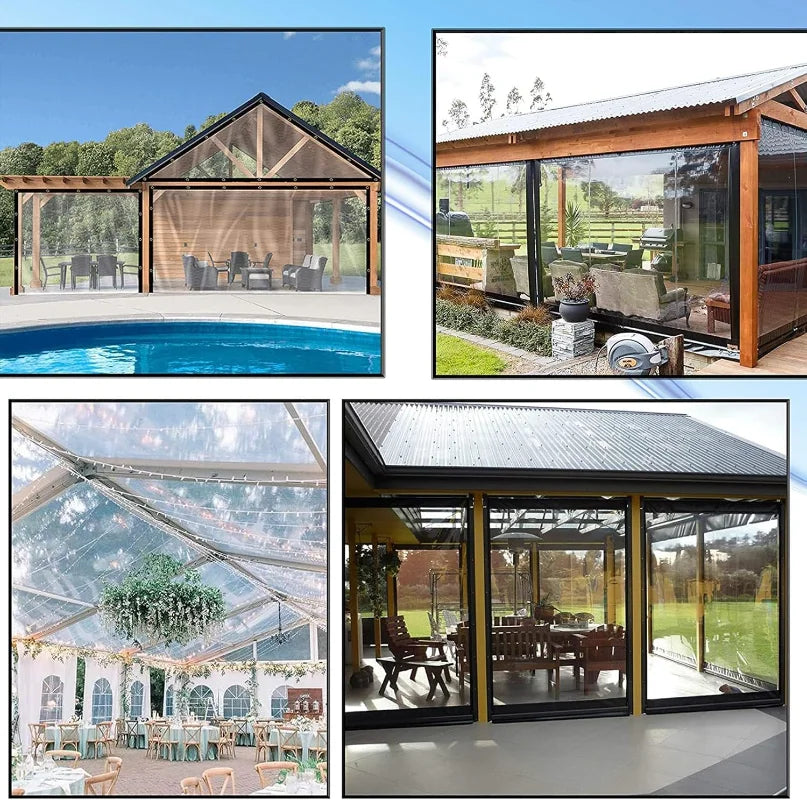 Clear Waterproof Tarp - Transparent Tear-Resistant Poly Cover with Rustproof Grommets for Patio, Garden & Chicken Coop