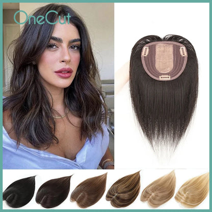 Silk Top Swiss Lace Clip-In Topper – Straight Real Human Hair Toupee with Bangs, Breathable & Soft, Blonde Color
