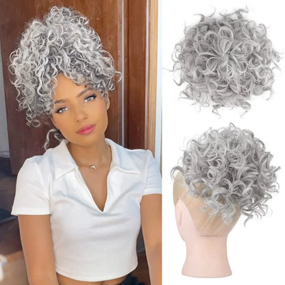 Synthetic Messy Curly Hair Bun – Short Loose Wave Updo Ponytail, Blonde Chignon Hairpiece, Heat-Resistant Extensions for Women