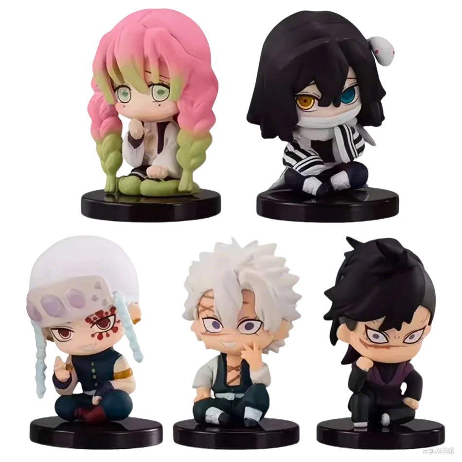 5PCS Q-Version Demon Slayer Sitting Ghost Dolls – Tanjiro, Nezuko, Inosuke PVC Figure Toys for Gifts