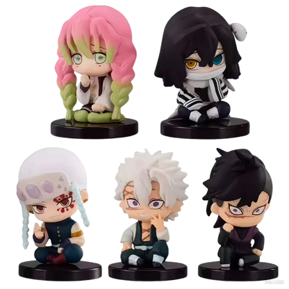 5PCS Q-Version Demon Slayer Sitting Ghost Dolls – Tanjiro, Nezuko, Inosuke PVC Figure Toys for Gifts