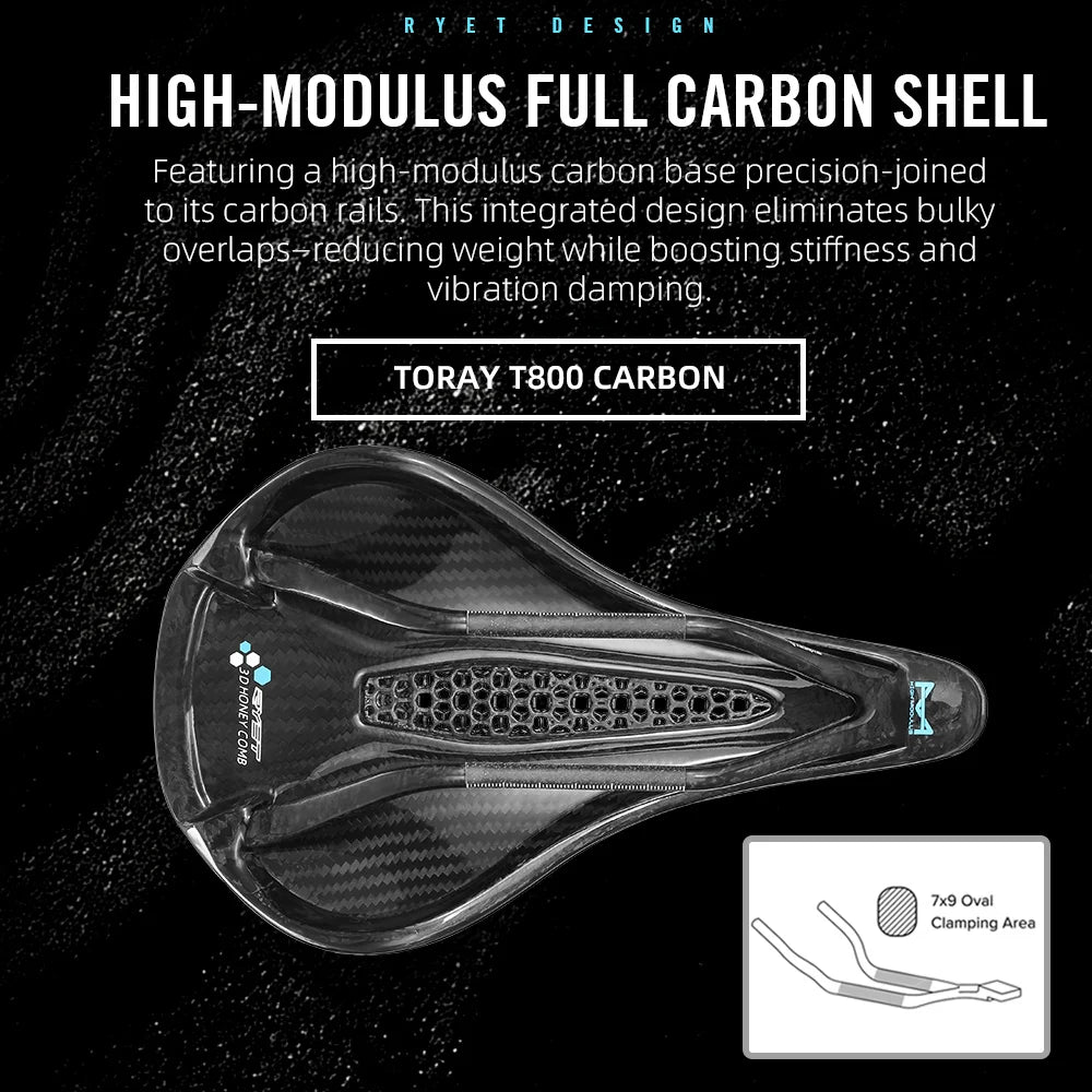 RYET Carbon 3D Printed Bike Saddle - 145/155mm Lightweight Cycling Seat for Road, MTB, Gravel & Triathlon Bikes