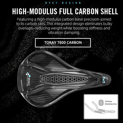 RYET Carbon 3D Printed Bike Saddle - 145/155mm Lightweight Cycling Seat for Road, MTB, Gravel & Triathlon Bikes