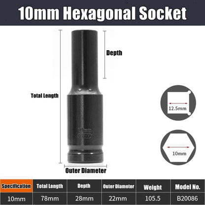 1/2" Drive Deep Impact Socket – Metric Wrench Socket for Pneumatic Tools, Tire Removal & Heavy-Duty Automotive Use