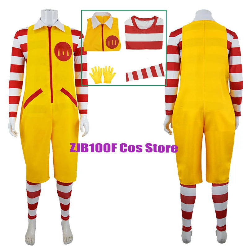 M Uncle Clown Cosplay Costume — Yellow Fast-Food Jumpsuit for Kids & Parent-Child Halloween, Christmas, Anime Role Play