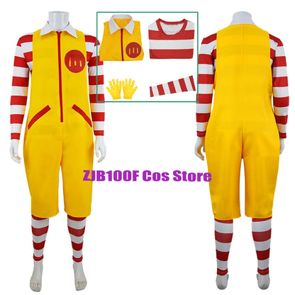 M Uncle Clown Cosplay Costume — Yellow Fast-Food Jumpsuit for Kids & Parent-Child Halloween, Christmas, Anime Role Play