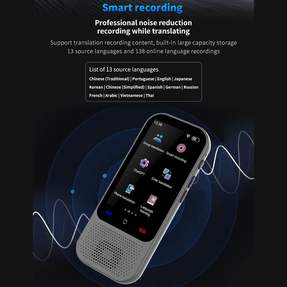 S80 Pro Portable Language Translator – 138 Languages, Voice Translation, 16 Offline Modes, ChatGPT Function