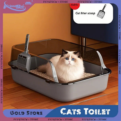 Semi-Enclosed Cat Litter Box - High-Sided Splashproof Kitten Toilet Tray for Indoor Pet Use