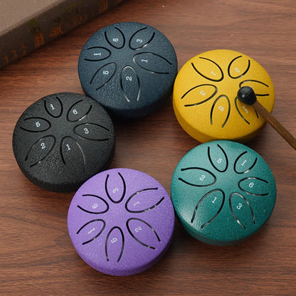 3-Inch 6-Tone Steel Tongue Drum — Mini Hand Percussion Instrument with Ethereal Drum Sticks for Outdoor & Rain Drum Music
