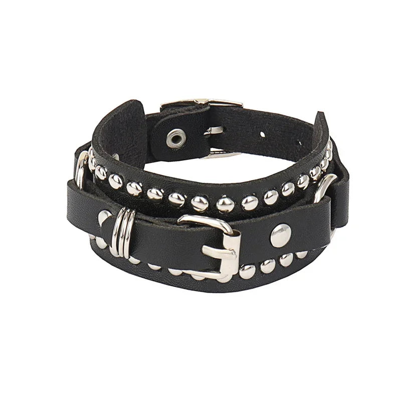 Punk Rock Hip Hop PU Leather Bracelet – Unisex Skull, Pentagram & Rivet Chain Bracelet, Trendy Party Jewelry Accessory