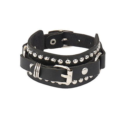 Punk Rock Hip Hop PU Leather Bracelet – Unisex Skull, Pentagram & Rivet Chain Bracelet, Trendy Party Jewelry Accessory