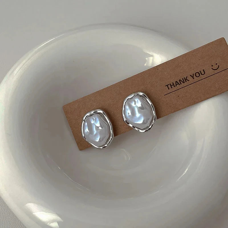 Geometric Irregular Round Pearl Earrings – Minimalist Trendy Jewelry for Women 2024 Gift
