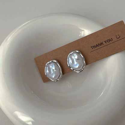 Geometric Irregular Round Pearl Earrings – Minimalist Trendy Jewelry for Women 2024 Gift