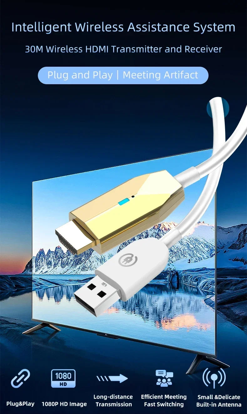 5.8G 1080P Wireless HDMI Video & Audio Transmitter Receiver – 30M Extender Display Adapter for TV Box, Monitor, Projector & PC