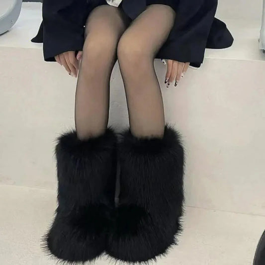 Women’s Faux Fur Winter Boots - Plush Warm Snow Shoes for Ladies with Luxury Furry Fashion Style